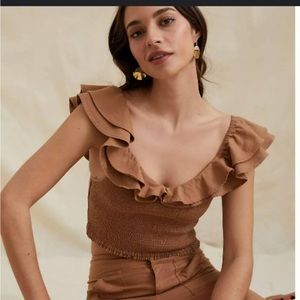 Maeve Brown Smocked Ruffle Top